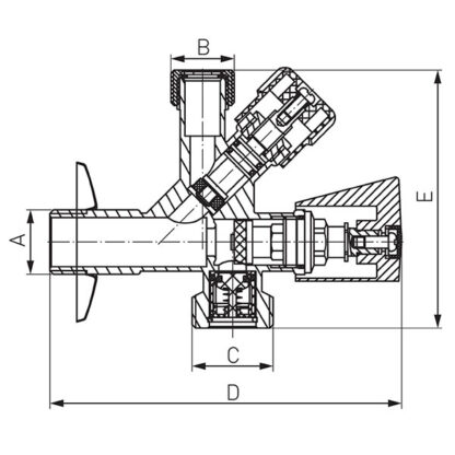 kombinovani ventil za slavine i sudo mašine CF5104 tehnički crtež
